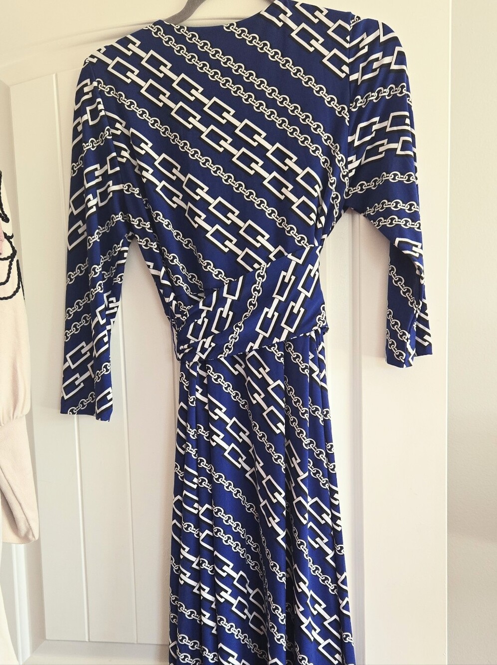 PEA IN A POD Womens Blue Chain Print 3/4 Sleeve Stretch Wrap Jersey Dress Medium - Picture 9 of 9
